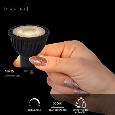 Lucide MR16 - Lámpara led - Ø 5 cm - LED Regul. - GU10 - 1x5W 3000K - Negro